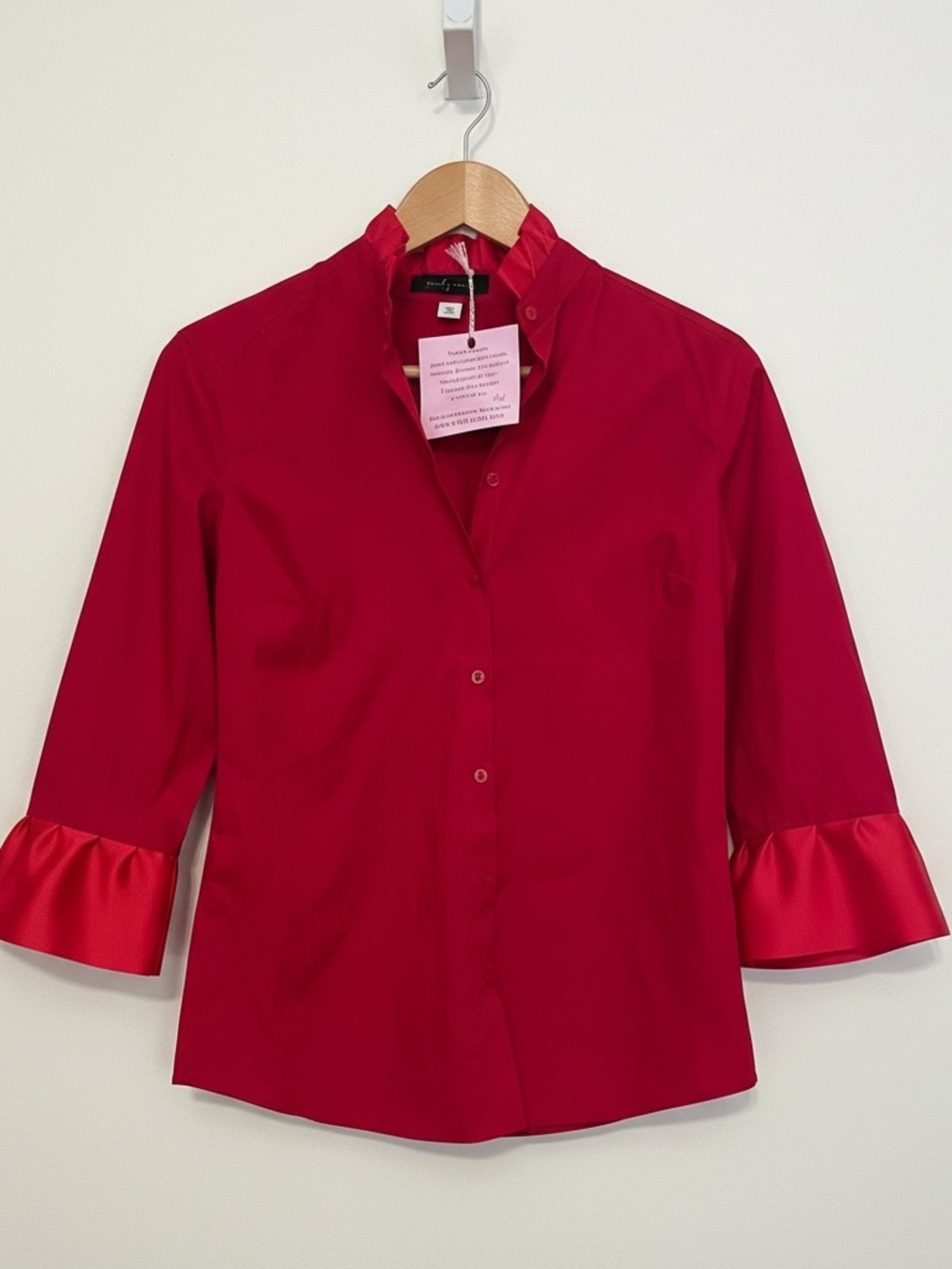 Barbara Ann NWT $149 Ribbon Trim Bell Sleeve Red Button Up Blouse size XS